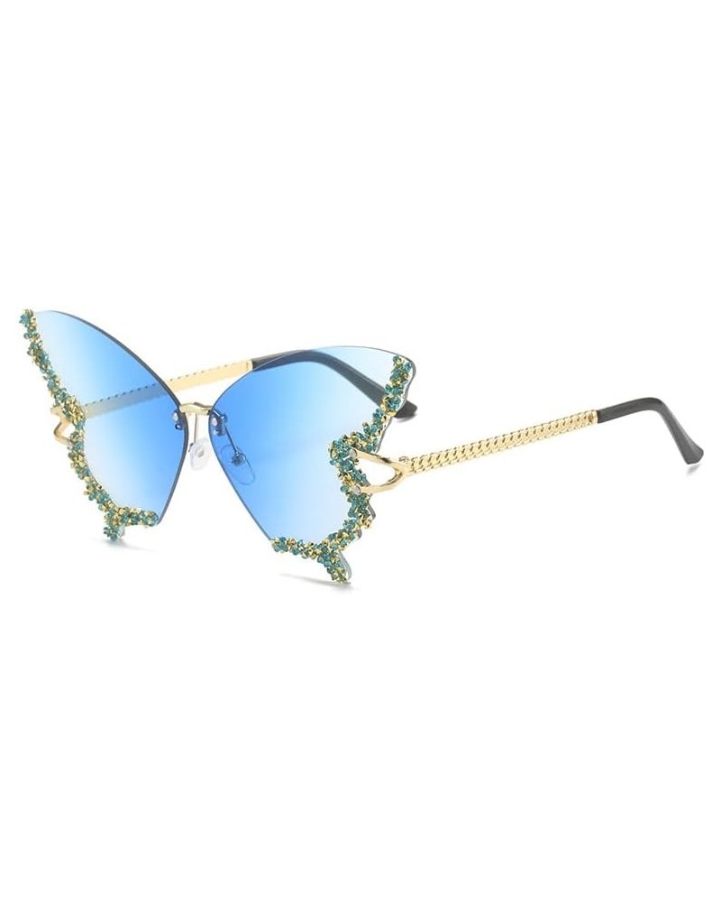 Butterfly sunglasses with personalized diamond inlay, hip-hop fashion street photo sunglasses Gradient Blue Film $11.55 Pilot