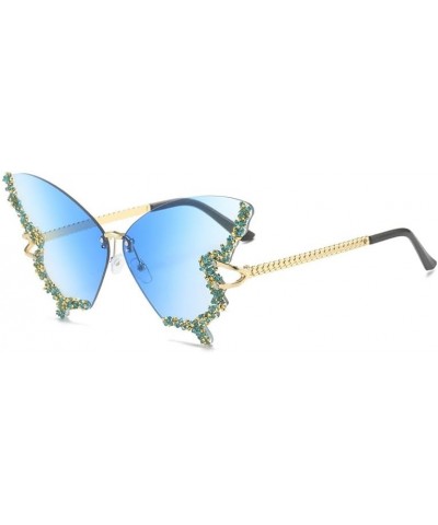 Butterfly sunglasses with personalized diamond inlay, hip-hop fashion street photo sunglasses Gradient Blue Film $11.55 Pilot