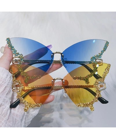 Butterfly sunglasses with personalized diamond inlay, hip-hop fashion street photo sunglasses Gradient Blue Film $11.55 Pilot