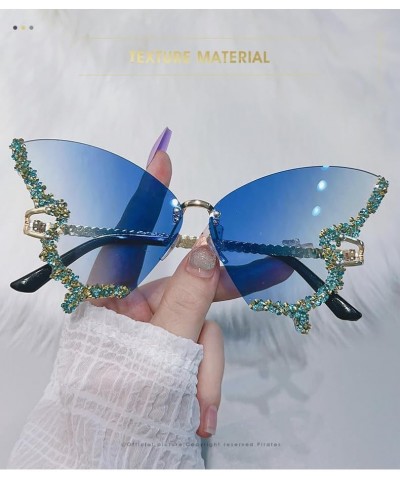 Butterfly sunglasses with personalized diamond inlay, hip-hop fashion street photo sunglasses Gradient Blue Film $11.55 Pilot