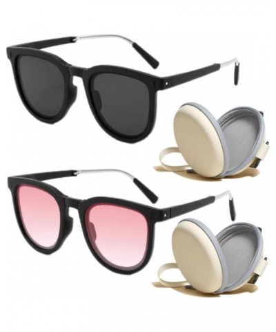 2 Pairs of Folding Sunglasses 2 Sunglasses Storage Box Women's Folding Sunglasses Black Pink, Pink, Onesize $14.26 Oval