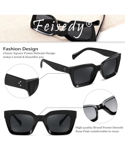 Classic Women Sunglasses Fashion Thick Square Sun Glasses Chunky Frame UV400 B2471 Black & Grey Lens $11.39 Wayfarer