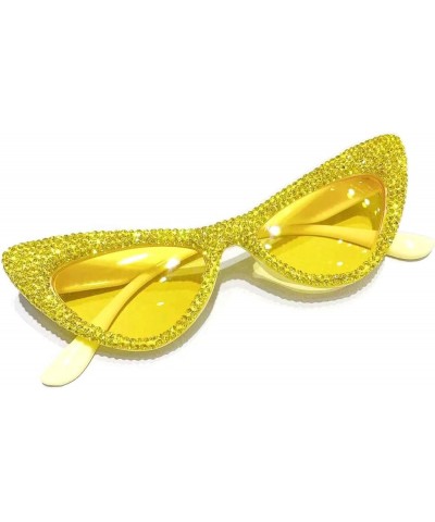 Vintage Sparkling Diamond Cat Eye Sunglasses for Women bling Crystal Rhinestone Sunglasses Cute Ladies Party Glasses Yellow $...