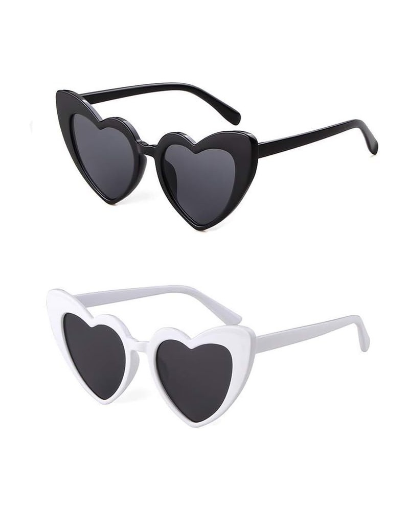 Heart Sunglasses for Women Trendy Sunglasses Cat Eye Love Shaped Sunglasses Vintage Lovely Retro Cute Sun Glasses 2 Pack Whit...