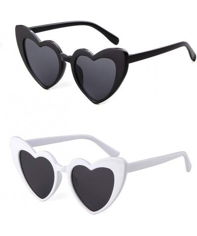 Heart Sunglasses for Women Trendy Sunglasses Cat Eye Love Shaped Sunglasses Vintage Lovely Retro Cute Sun Glasses 2 Pack Whit...