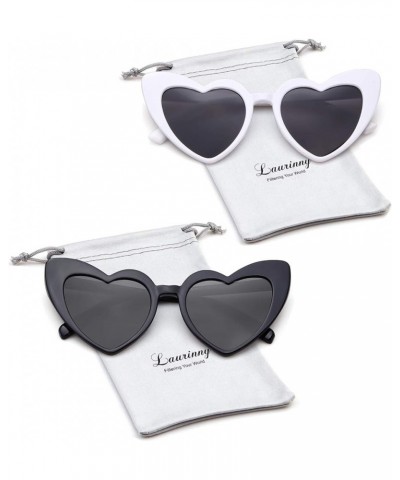 Heart Sunglasses for Women Trendy Sunglasses Cat Eye Love Shaped Sunglasses Vintage Lovely Retro Cute Sun Glasses 2 Pack Whit...