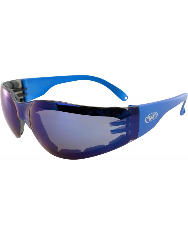 Eyewear Rider Foam Padded Motorcycle Safety Sunglasses Metallic Blue Frame w/Blue Mirror Lenses $9.00 Designer