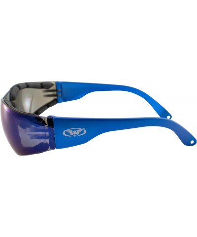 Eyewear Rider Foam Padded Motorcycle Safety Sunglasses Metallic Blue Frame w/Blue Mirror Lenses $9.00 Designer