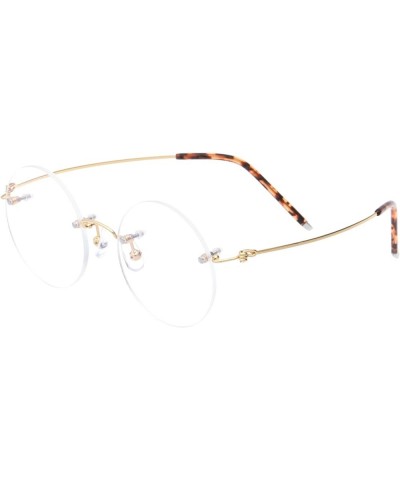 46mm Round Rimless Pure Titanium Reading Glasses for Men Polycarbonate Single Vision UV400 Coating Eyeglasses Reader-Gold||Pl...