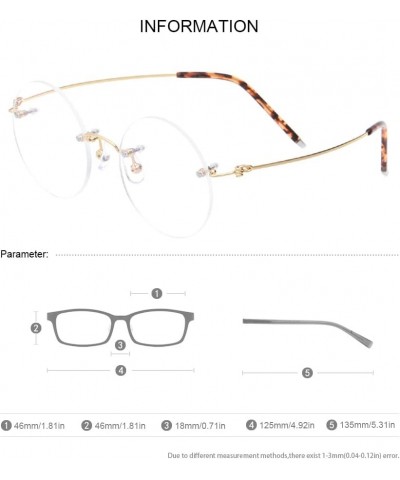 46mm Round Rimless Pure Titanium Reading Glasses for Men Polycarbonate Single Vision UV400 Coating Eyeglasses Reader-Gold||Pl...