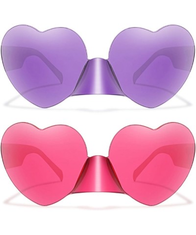 Fashion Rimless One-piece Heart Sunglasses for Women Fashion Cute Rave Party Decorations Sun Glasses 2pcs-rose&purple $9.88 R...