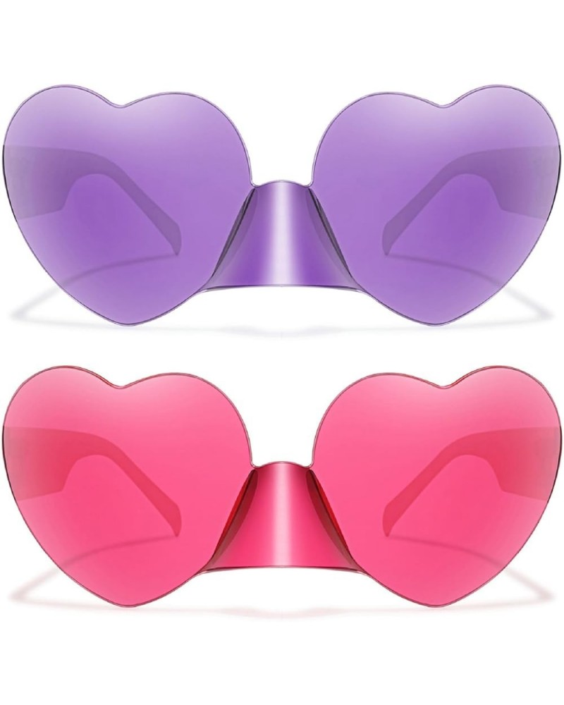 Fashion Rimless One-piece Heart Sunglasses for Women Fashion Cute Rave Party Decorations Sun Glasses 2pcs-rose&purple $9.88 R...