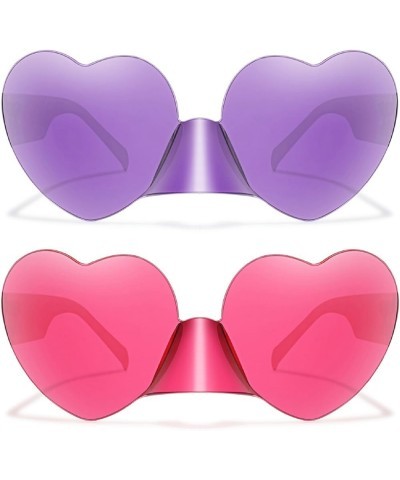 Fashion Rimless One-piece Heart Sunglasses for Women Fashion Cute Rave Party Decorations Sun Glasses 2pcs-rose&purple $9.88 R...