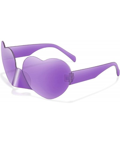 Fashion Rimless One-piece Heart Sunglasses for Women Fashion Cute Rave Party Decorations Sun Glasses 2pcs-rose&purple $9.88 R...