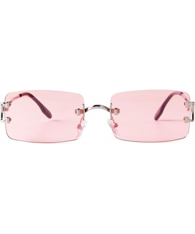 Retro Rectangle Sunglasses Women Men 90s Rimless Glasses Trendy Metal Tinted Lens Candy Color Silver/Pink $28.25 Rectangular