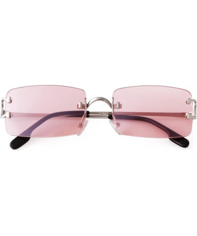 Retro Rectangle Sunglasses Women Men 90s Rimless Glasses Trendy Metal Tinted Lens Candy Color Silver/Pink $28.25 Rectangular