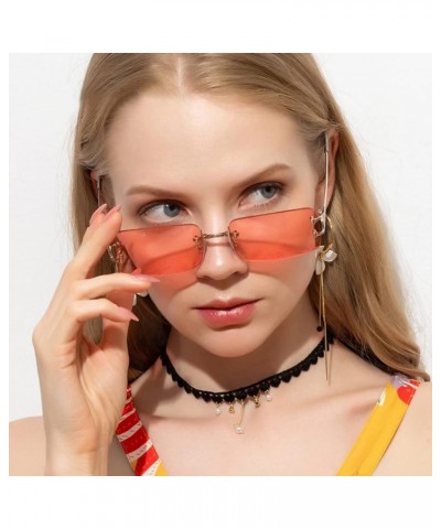 Retro Rectangle Sunglasses Women Men 90s Rimless Glasses Trendy Metal Tinted Lens Candy Color Silver/Pink $28.25 Rectangular