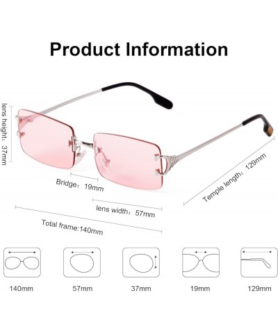 Retro Rectangle Sunglasses Women Men 90s Rimless Glasses Trendy Metal Tinted Lens Candy Color Silver/Pink $28.25 Rectangular