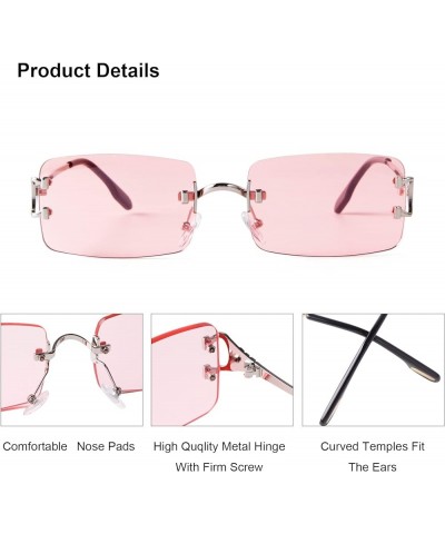 Retro Rectangle Sunglasses Women Men 90s Rimless Glasses Trendy Metal Tinted Lens Candy Color Silver/Pink $28.25 Rectangular