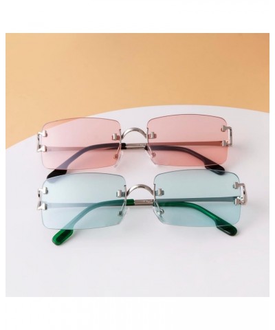 Retro Rectangle Sunglasses Women Men 90s Rimless Glasses Trendy Metal Tinted Lens Candy Color Silver/Pink $28.25 Rectangular