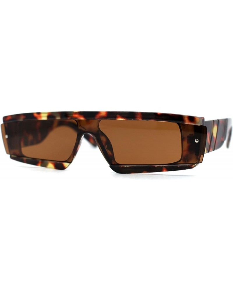 Womens Mod Flat Top Narrow Shield Exposed Side Lens Sunglasses Tortoise Brown $10.10 Rectangular