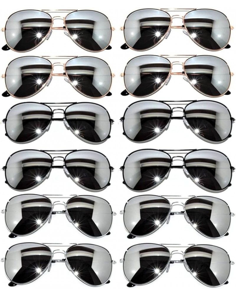 12 Pack Aviator Sunglasses Mirrored Lens Eyeglasses Black, Silver, Gold Frames Gold Mirror, Black Mirror, Silver Mirror $22.7...