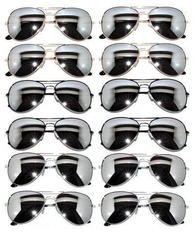 12 Pack Aviator Sunglasses Mirrored Lens Eyeglasses Black, Silver, Gold Frames Gold Mirror, Black Mirror, Silver Mirror $22.7...