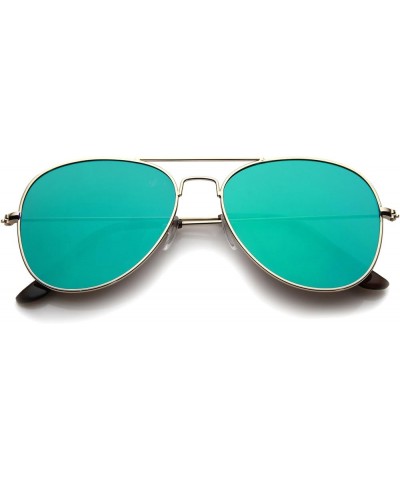 Classic Double Bridge Colored Mirror Flat Lens Aviator Sunglasses 55mm Gold / Green Mirror $9.27 Designer