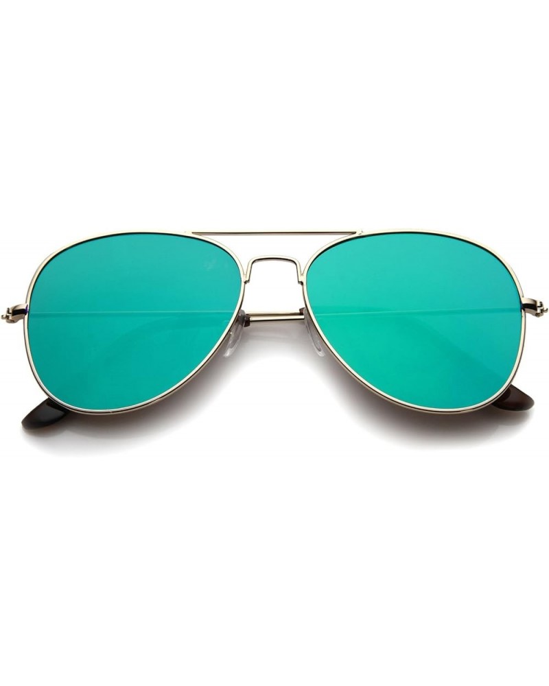 Classic Double Bridge Colored Mirror Flat Lens Aviator Sunglasses 55mm Gold / Green Mirror $9.27 Designer