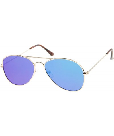 Classic Double Bridge Colored Mirror Flat Lens Aviator Sunglasses 55mm Gold / Green Mirror $9.27 Designer