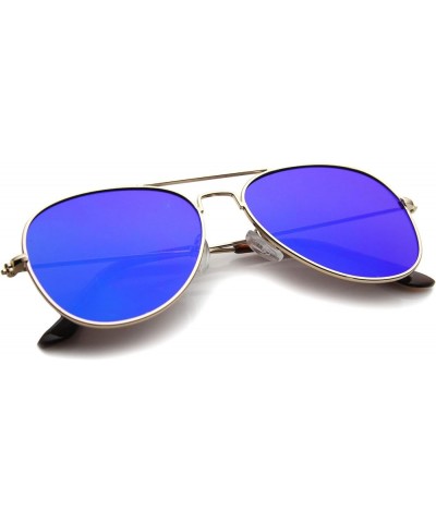 Classic Double Bridge Colored Mirror Flat Lens Aviator Sunglasses 55mm Gold / Green Mirror $9.27 Designer