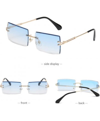 Retro Rimless Rectangle Sunglasses for Women Men Tinted Lens Gold Metal Frameless Vintage Square Glasses Blue + Red $9.34 Rim...