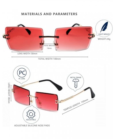 Retro Rimless Rectangle Sunglasses for Women Men Tinted Lens Gold Metal Frameless Vintage Square Glasses Blue + Red $9.34 Rim...