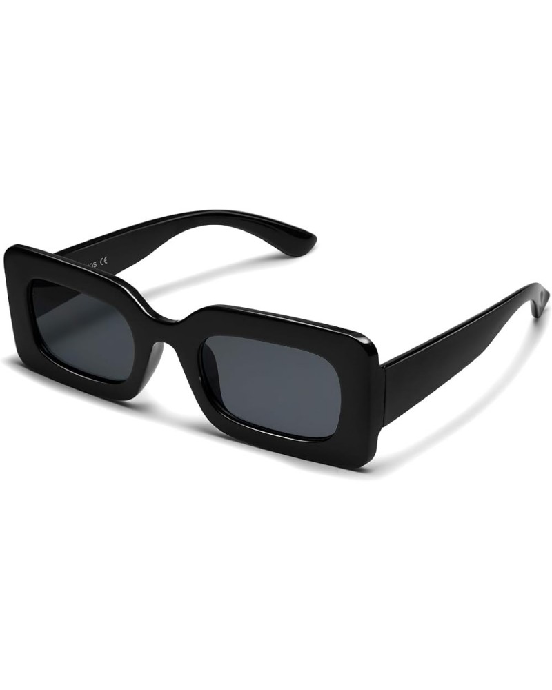 Retro 90s Nude Rectangle Sunglasses Womens Mens Trendy Chunky Glasses Black $11.20 Wayfarer