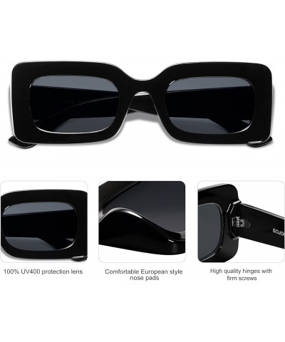 Retro 90s Nude Rectangle Sunglasses Womens Mens Trendy Chunky Glasses Black $11.20 Wayfarer