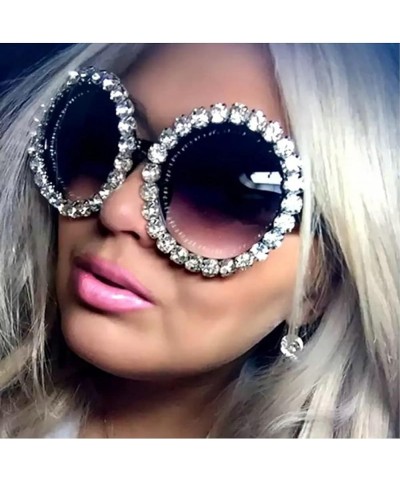 Fashion Sparkling Rhinestone Sunglasses Sunglasses Womens Crystal Diamond Sunglasses Retro Ladies Bling Round Eyewear Black&g...