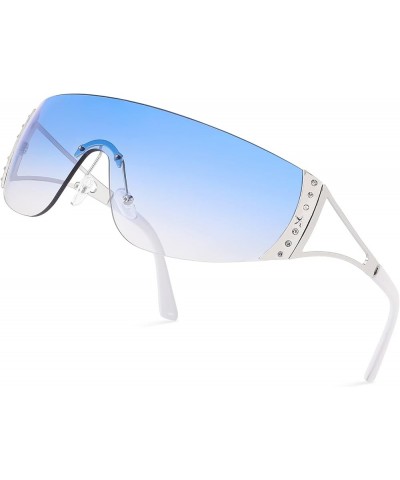 Wrap Around Y2K Sunglasses Futuristic Rimless Sunglasses for Women… A5-silver Frame/Gradient Blue Lens $6.37 Shield