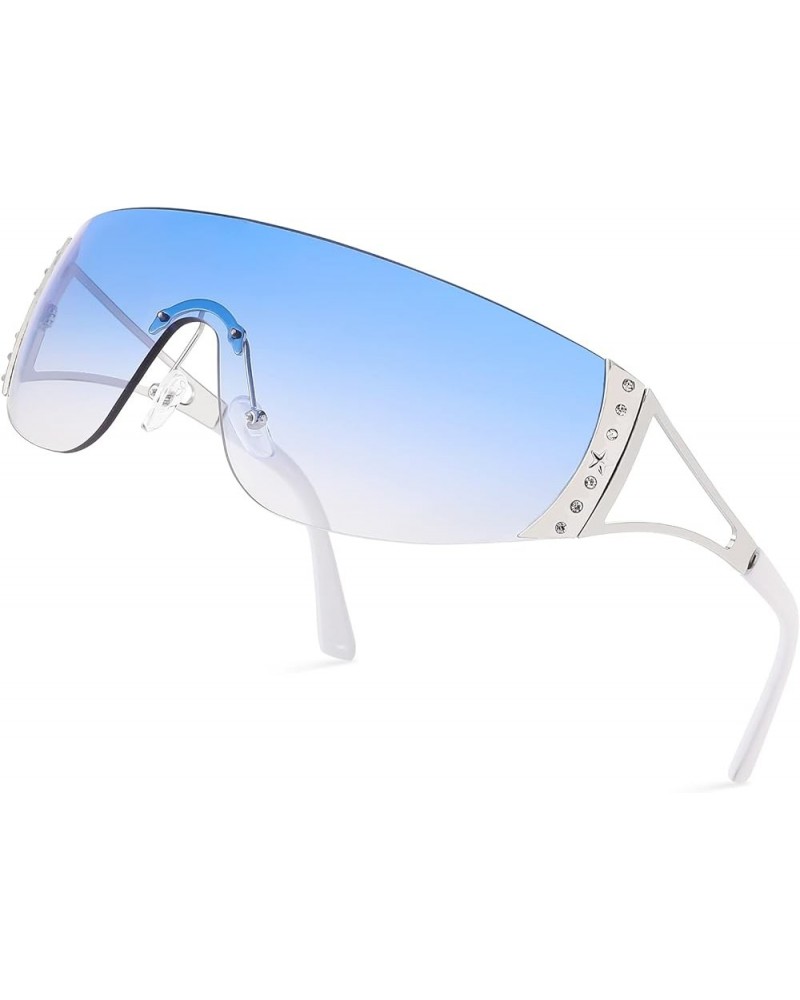 Wrap Around Y2K Sunglasses Futuristic Rimless Sunglasses for Women… A5-silver Frame/Gradient Blue Lens $6.37 Shield