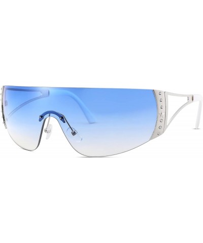 Wrap Around Y2K Sunglasses Futuristic Rimless Sunglasses for Women… A5-silver Frame/Gradient Blue Lens $6.37 Shield