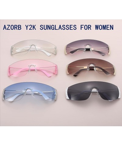 Wrap Around Y2K Sunglasses Futuristic Rimless Sunglasses for Women… A5-silver Frame/Gradient Blue Lens $6.37 Shield