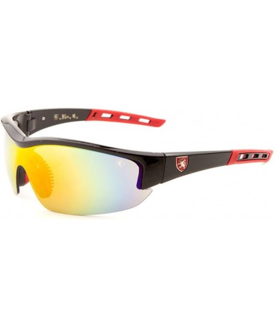 Semi Rimless Wrap Shield Around Sunglasses Red & Black Frame Orange Yellow Flash Mirror $11.37 Wayfarer