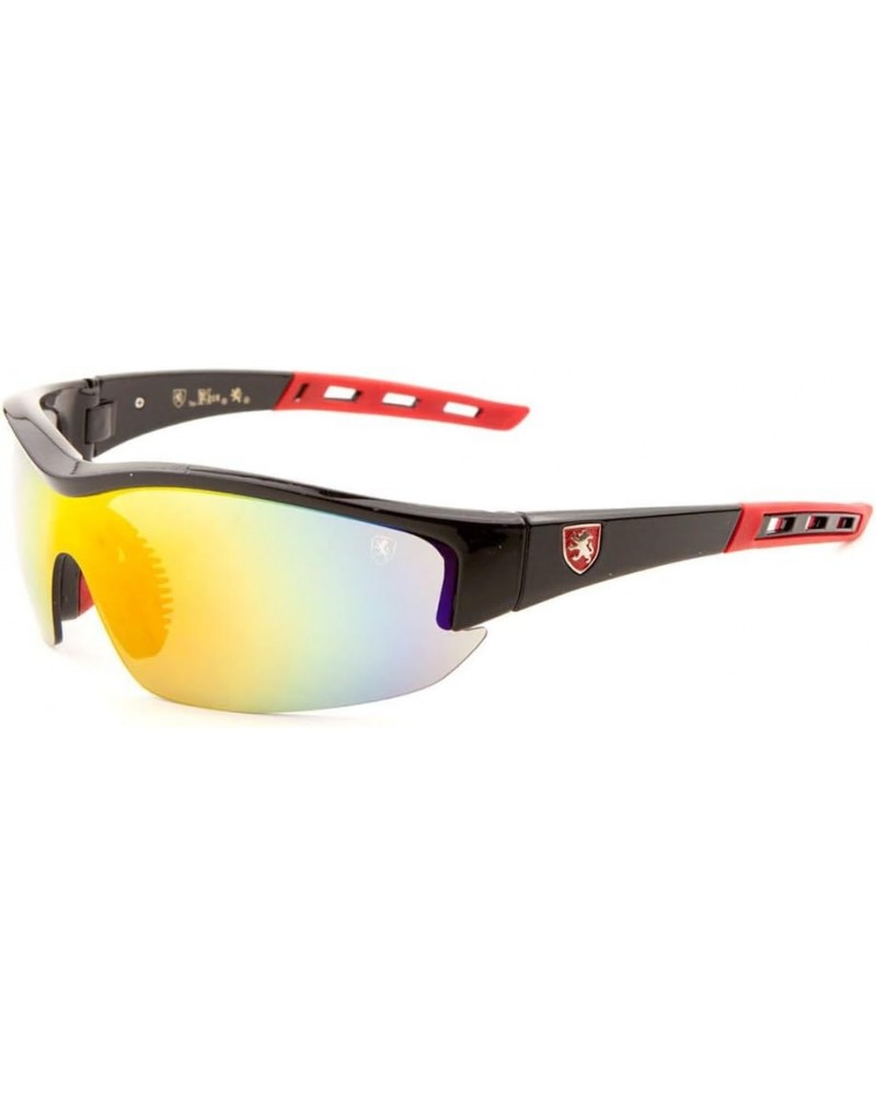 Semi Rimless Wrap Shield Around Sunglasses Red & Black Frame Orange Yellow Flash Mirror $11.37 Wayfarer