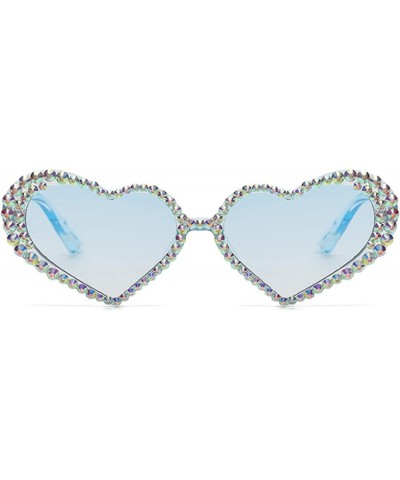 Sparkling Rhinestone Sunglasses Cute Heart Shaped Sunglasses for Women Colorful Crystal Diamond Sun Glasses Blue $9.69 Designer