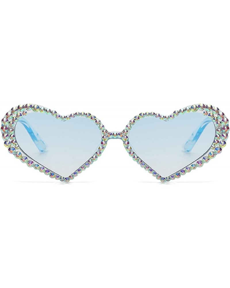 Sparkling Rhinestone Sunglasses Cute Heart Shaped Sunglasses for Women Colorful Crystal Diamond Sun Glasses Blue $9.69 Designer