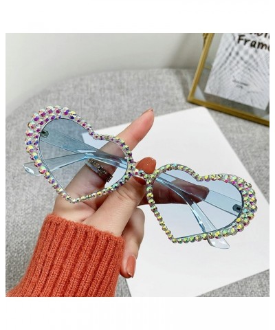 Sparkling Rhinestone Sunglasses Cute Heart Shaped Sunglasses for Women Colorful Crystal Diamond Sun Glasses Blue $9.69 Designer