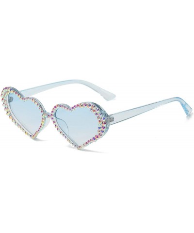 Sparkling Rhinestone Sunglasses Cute Heart Shaped Sunglasses for Women Colorful Crystal Diamond Sun Glasses Blue $9.69 Designer