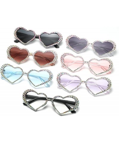 Sparkling Rhinestone Sunglasses Cute Heart Shaped Sunglasses for Women Colorful Crystal Diamond Sun Glasses Blue $9.69 Designer