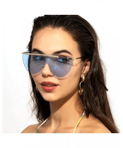 Frameless Y2K Sunglasses for Women Men Shield Flat Top Sunglasses Futuristic Frameless Trendy Sun Glasses Eyewear 2pcs-blue&b...