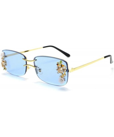 Rimless Rectangle Sunglasses for Women Fashion Frameless Vintage Square Glasses for Men Ultralight UV400 Eyewear Blue $10.09 ...