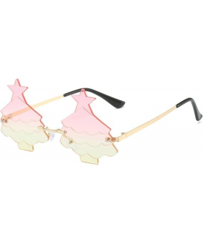 Fashion Rimless Christmas Tree Star Sunglasses Women Funny Halloween Punk Y2K Sun Glasses Men Pink Yellow $14.49 Rimless